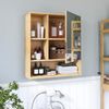 Bambus Badezimmerschrank mit Spiegel WC Organizer Medizinschrank 2 Türen Natur Bild 4