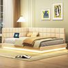 Polsterbett Schlafsofa 140*200 Multifunktionsbettmit LED Lichtleiste, USB Steckdose und Lattenrost, hautsympathischer Leinen beige Bild 3