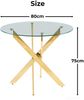 Runder Esstisch 80 x 80 x 75 cm mit Glasplatte und Metallgestell in Gold Bild 2