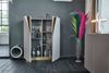 KAWOLA Highboard EMMA Kunstleder grau Fuß Edelstahl messingfarben 120 x 42 x 100 cm Bild 4