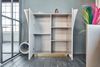 KAWOLA Highboard EMMA Kunstleder grau Fuß Edelstahl messingfarben 120 x 42 x 100 cm Bild 2