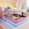 Flieks Polsterbett, Hydraulisches Stauraumbett Kinderbett 90x200cm mit LED und Aufladen Bild 2