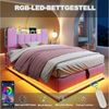 Flieks Polsterbett, Hydraulisches Stauraumbett Kinderbett 90x200cm mit LED und Aufladen Bild 4