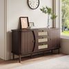 Merax Sideboard, Rattankommode, Kommode mit Schiebetüren, verstellbaren Einlegeböden und abgerundeter Platte, Walnuss Bild 4