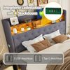 Polsterbett 160x200 cm mit LED-Beleuchtung und Stauraum – USB-Anschluss, grauer Leinenbezug Bild 5