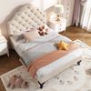 Polsterbett 90×200 cm aus Samt-Stoff mit Lattenrost und verstellbarem Kopfteil, beige Bild 3