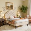 Polsterbett 90×200 cm aus Samt-Stoff mit Lattenrost und verstellbarem Kopfteil, beige Bild 2