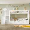 Kinder-Etagenbett 90x200 cm mit Rutsche, Treppe und 2 Schubladen – Massivholz in Weiß Bild 2