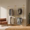 pamo. design Kleiderständer KIM DOUBLE Industrial Kleiderstange zur Wandmontage, Offener Kleiderschrank / Garderobe aus goldenen Wasserrohren Bild 2
