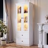 Vitrine mit LED-Beleuchtung 16 Farben, Glasvitrine mit Schubladen, Highboard mit USB, Weiß, Stauraumschrank für Wohnzimmer & Büro Bild 2
