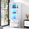 Vitrine mit LED-Beleuchtung 16 Farben, Glasvitrine mit Schubladen, Highboard mit USB, Weiß, Stauraumschrank für Wohnzimmer & Büro Bild 5