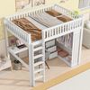 Hochbett 140x200 cm mit Schreibtisch, Kleiderschrank und 3 Schubladen, Kinderbett mit Treppe und Geländer, Funktionsbett in Weiß Bild 3