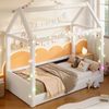 Tagesbett Haus Design 90x200 cm Mit LED-Beleuchtung (4 Farben) Massivholz Rahmen Leinen Bezug 120 kg Tragkraft Bild 2