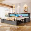 Merax Einzelbett, Polsterbett, Daybett, 90 x 200 cm (180 x 200 cm), Sofabett mit Ziehbett, Mit USB Typ-C Ladefunktion, LED-Beleuchtung, Leinen, Grau Bild 5