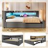 Merax Einzelbett, Polsterbett, Daybett, 90 x 200 cm (180 x 200 cm), Sofabett mit Ziehbett, Mit USB Typ-C Ladefunktion, LED-Beleuchtung, Leinen, Grau Bild 2