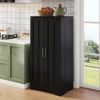 Hochschrank 120x60x40 cm, moderner MDF-Schrank mit 3D‑Wellentüren, LED-Sensorlicht und verstellbaren Regalböden, schwarz Bild 3