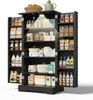 Hochschrank 120x60x40 cm, moderner MDF-Schrank mit 3D‑Wellentüren, LED-Sensorlicht und verstellbaren Regalböden, schwarz Bild 5