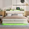 Merax Polsterbett, LED Schwebebett Doppelbett 160x200cm mit USB-Aufladen und Stauraum, beige Bild 3