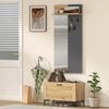 Garderobenset für Eingangsbereich, Schuhbank, Spiegel, 3 Haken, Offenes Regal, Flurmöbel, Naturholz+Grau Bild 5