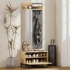Garderobenset für Eingangsbereich, Schuhbank, Spiegel, 3 Haken, Offenes Regal, Flurmöbel, Naturholz+Grau Bild 2