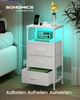 SONGMICS Nachttisch mit LED-Beleuchtung und Ladestation, 2er Set, Nachttisch mit 3 Schubladen und offenem Fach, weiß Bild 2