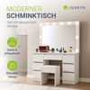 Juskys Schminktisch Lilia mit LED-Beleuchtung & Hocker Melly, 7 Schubladen, stufenlos dimmbar, 3 Farbtemperaturen, Stauraum, elegantes Design – Weiß Bild 2