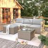 Flieks Gartenlounge-Set, Polyrattan Gartenmöbel Ecksofa mit kissen und Glas-Tischplatte Bild 3