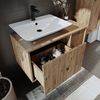Roomart GUSTO-II-90 Badmöbel Set– 3-teiliges Badezimmermöbel Set - Unterschrank, Waschbecken & Spiegelschrank - H 45 x B 45 x T 90 cm • Eiche Bild 5