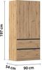 rauch Kleiderschrank, Drehtürenschrank COSTA, 2-türig, 2 Schubkästen, push-to-open, Eiche Artisan, 91 x 197 x 54 cm Bild 4