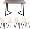Merax Essgruppe (5-tlg),Esstisch mit 4 Stühlen Set, Moderner Küchentisch Set , Holzmaserung Küchentisch mit Schwarz Metallbeinen, MDF Tischplatte in Walnussfarbe,Beige Samt Esszimmerstühle Bild 3