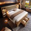 Bett 160x200 cm mit Matratze, Eiche, Holz-Metall-Rahmen, LED-Kopfteil mit USB/Type-C und Schubladen Bild 2