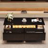 Couchtisch 90 x 45 x 35,5 cm mit LED, herausnehmbarem Tablett und 2 Schubladen, Hochglanz Schwarz Bild 3