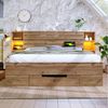 Flieks Holzbett, LED Doppelbett 160×200cm mit Aufladen, Stauraumfächer und Schubladen Bild 3