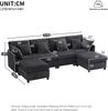 Sofa 278x161x81 cm Grau, modulares Chenille-Sofa mit 2 Hockern, 6 Kissen und U-/L-Form Bild 5