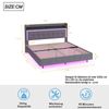 Polsterbett 140x200, mit USB-Steckdose und LED-Licht, Bett kann am Kopfende des Bettes platziert werden, verstecktes Fußdesign, Doppelflachbett, Leinenstoff Grau Bild 3
