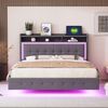 Polsterbett 140x200, mit USB-Steckdose und LED-Licht, Bett kann am Kopfende des Bettes platziert werden, verstecktes Fußdesign, Doppelflachbett, Leinenstoff Grau Bild 2