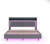 Polsterbett 140x200, mit USB-Steckdose und LED-Licht, Bett kann am Kopfende des Bettes platziert werden, verstecktes Fußdesign, Doppelflachbett, Leinenstoff Grau Bild 4