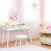 COSTWAY Kinder Schminktisch mit Hocker und abnehmbarem Spiegel, Holz weiß, 34 x 70 x 100 cm Bild 4