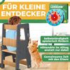 KIDIZ® Lernturm für Kinder ab 1 Jahr inkl. Lernuhr | 3-stufig Höhenverstellbarer Tritthocker aus Kiefernholz | spielerisch motorische Fähigkeiten fördern Montessori Learning Tower bis 50 kg belastbar Anthrazit / Hellbraun Bild 3