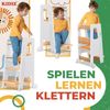 KIDIZ® Lernturm für Kinder ab 1 Jahr inkl. Lernuhr | 3-stufig Höhenverstellbarer Tritthocker aus Kiefernholz | spielerisch motorische Fähigkeiten fördern Montessori Learning Tower bis 50 kg belastbar Weiß / Hellbraun Bild 5