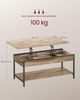 VASAGLE Couchtisch, höhenverstellbar, mit offenem Fach und versteckten Fächern, Holz/Metall Kamelbraun-tintenschwarz, 50x100 cm Bild 4