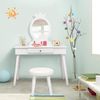 COSTWAY Kinder Schminktisch mit Hocker und abnehmbarem Spiegel, Holz weiß, 34 x 70 x 100 cm Bild 3