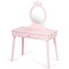 COSTWAY Kinder Schminktisch mit Hocker und abnehmbarem Spiegel, Holz pink, 34 x 70 x 100 cm Bild 2