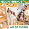 KIDIZ® Lernturm für Kinder ab 1 Jahr inkl. Lernuhr | 3-stufig Höhenverstellbarer Tritthocker aus Kiefernholz | spielerisch motorische Fähigkeiten fördern Montessori Learning Tower bis 50 kg belastbar Hellbraun Bild 4