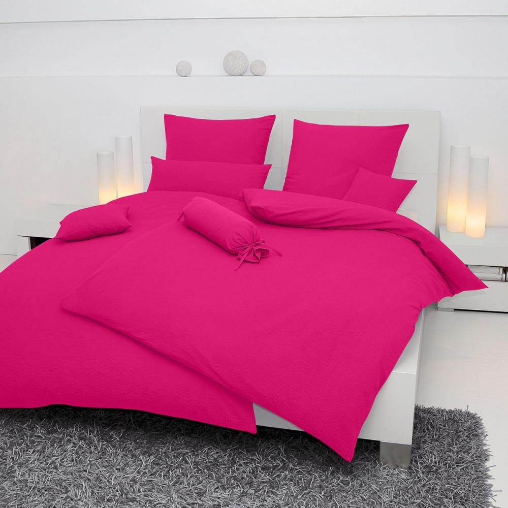 Hochwertige Janine Soft-Seersucker Bettwäsche PIANO | Verschiedene Grössen und Farben 240x220 / 2x 80x80 cm fuchsia (51) Bild 1