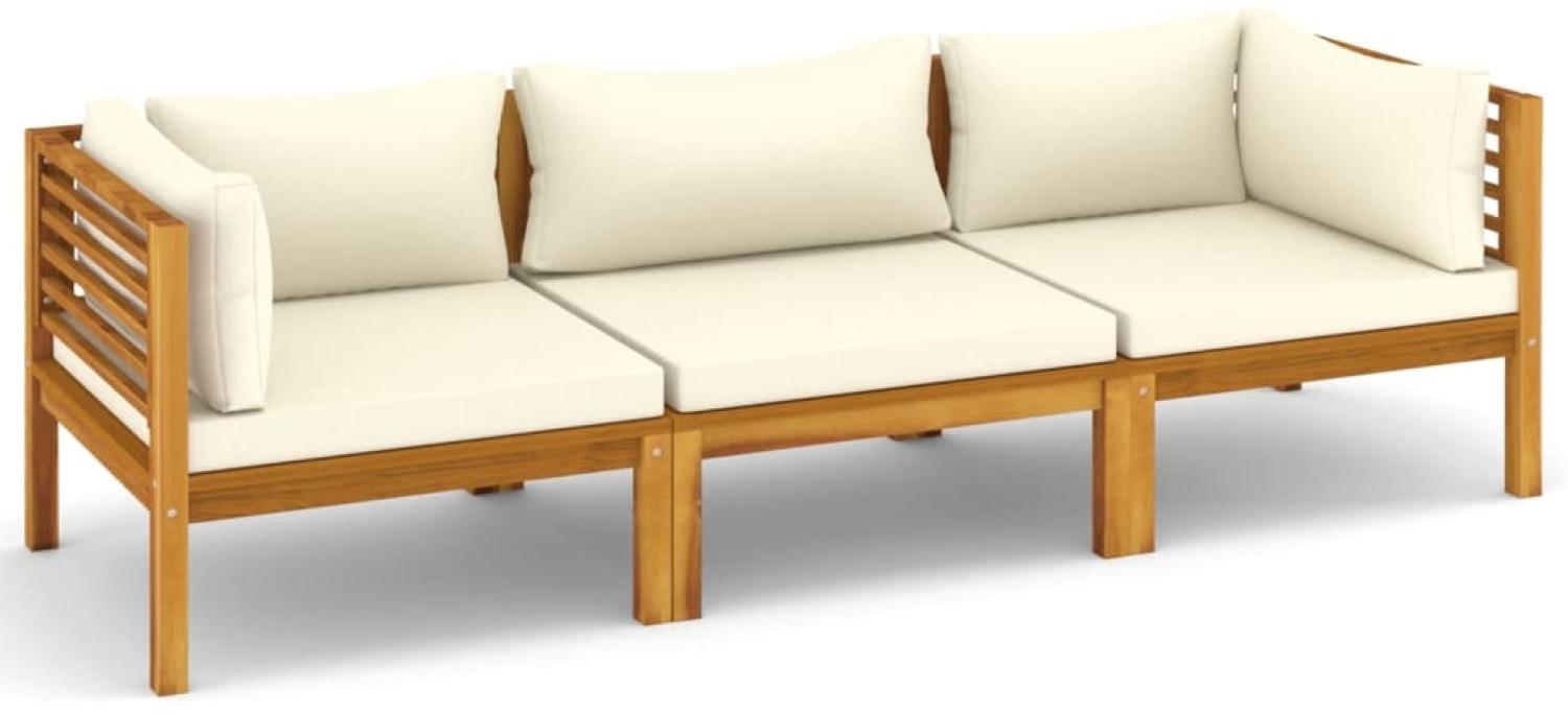 vidaXL 3-Sitzer-Gartensofa mit Creme Kissen Massivholz Akazie 3086932 Bild 1