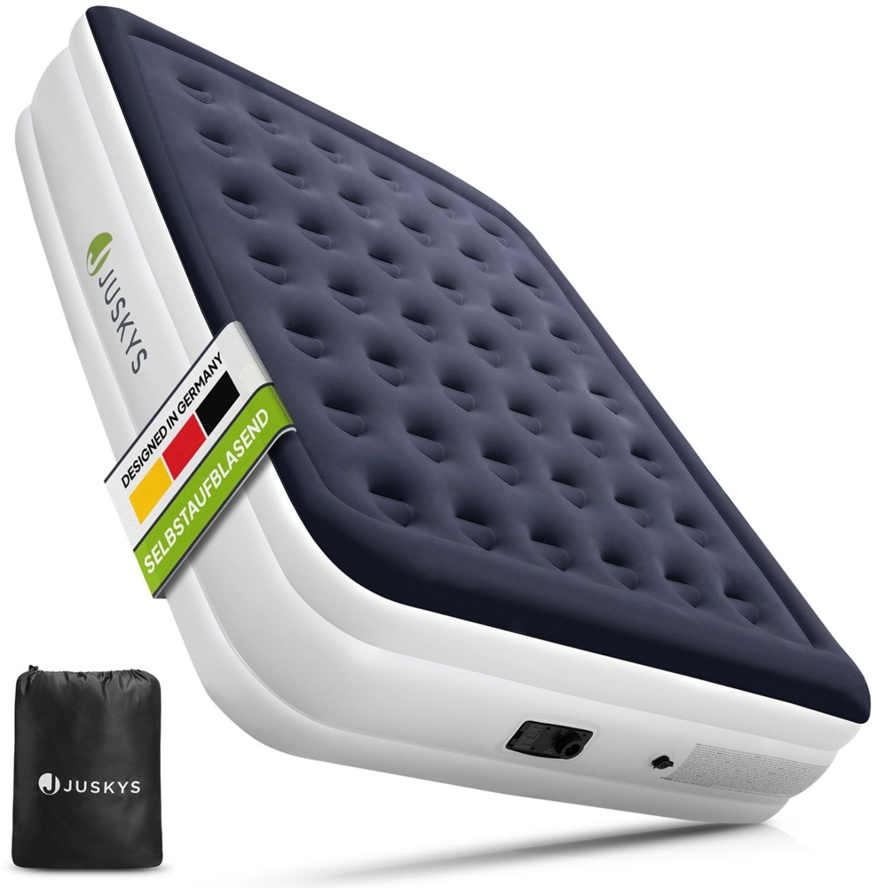 Juskys Luftmatratze selbstaufblasend mit integrierter Pumpe, PVC blau / weiß, 203 x 152 x 47 cm Bild 1