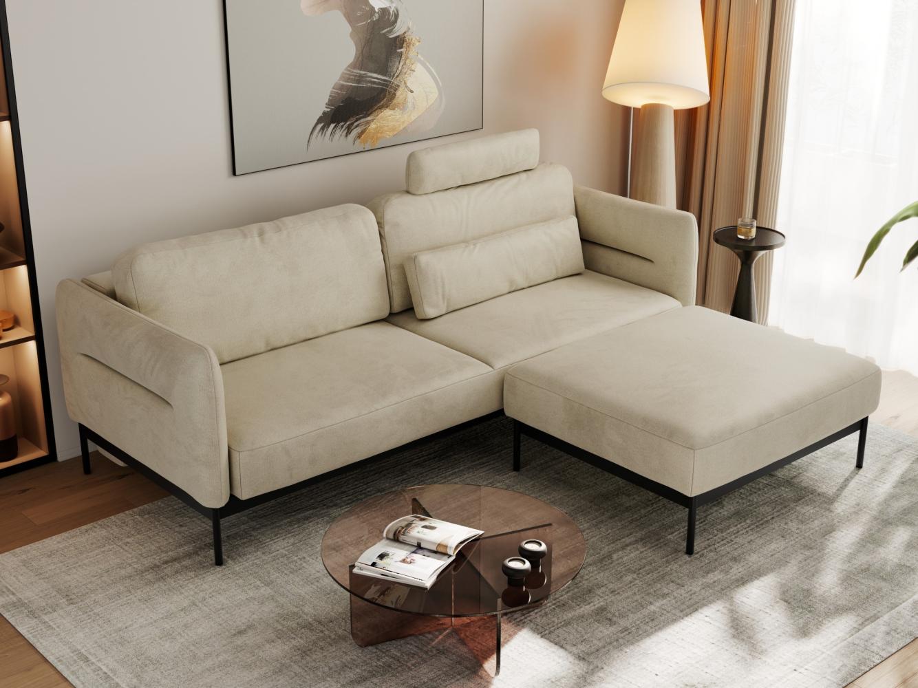 L - förmige Ecke mit Metallbeine, lose Kissen und Taschenfedern, Schlafsofa - SALENTO - Beige Velours Bild 1