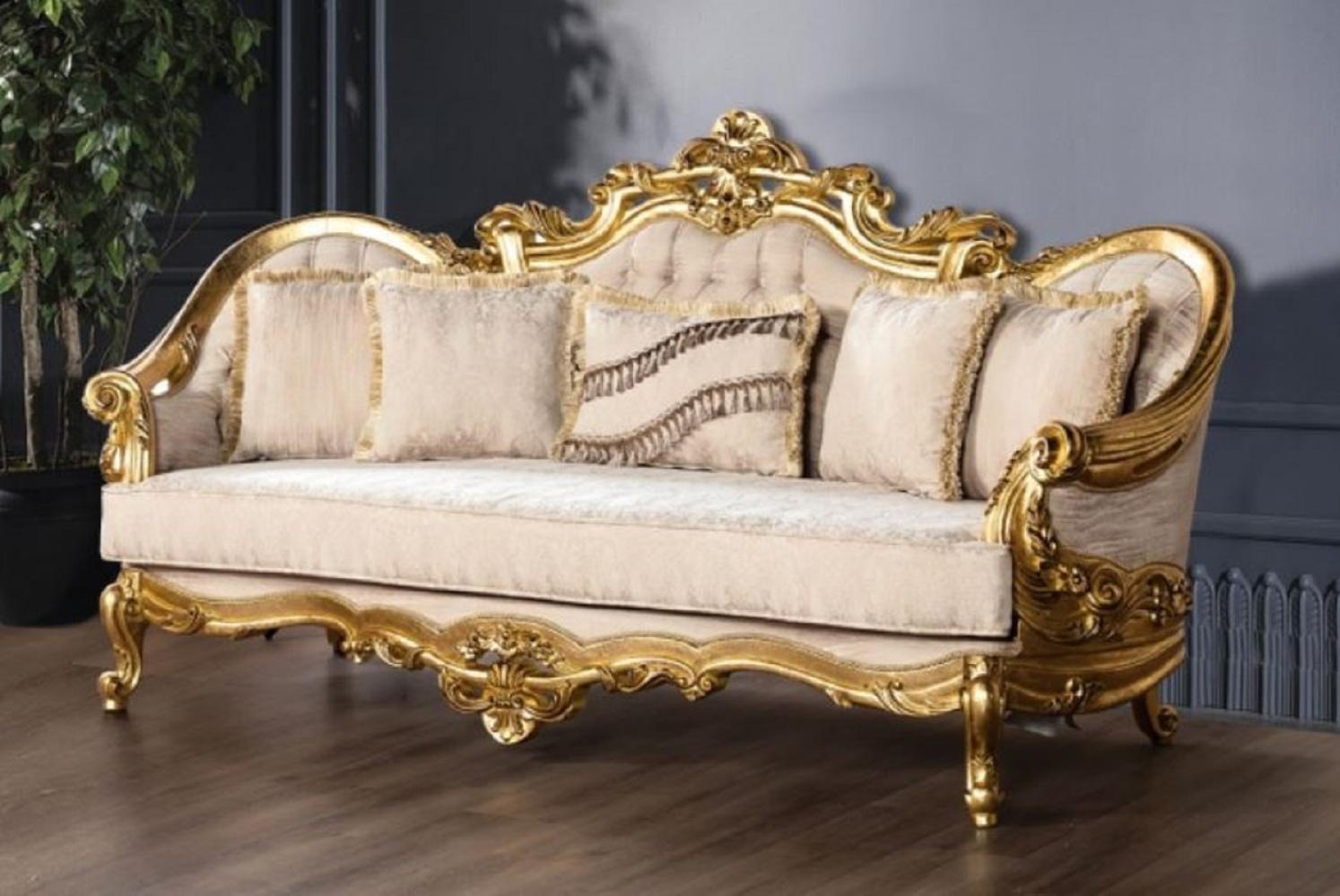 Casa Padrino Luxus Barock Sofa Cremefarben / Gold - Prunkvolles Wohnzimmer Sofa mit Muster - Barock Wohnzimmer Möbel - Edel & Prunkvoll Bild 1