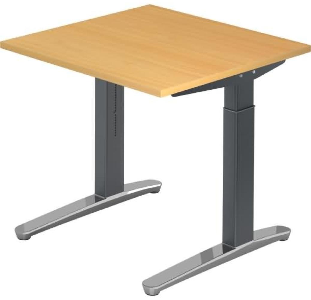 'XB08' Schreibtisch, C-Fuß, 80x80 cm, Buche / Graphit, poliert Bild 1